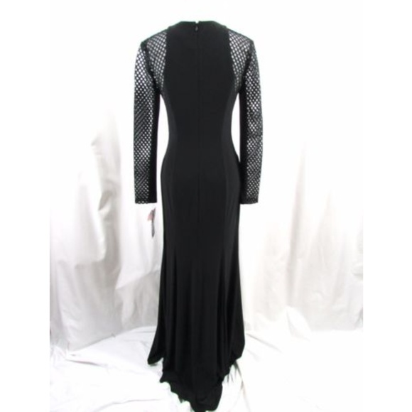 Xscape Black Mesh Cutout Long Sleeve Gown - Picture 6 of 8